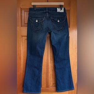 True Religion Womens World Tour Becky Flap Pocket Bootcut Flare Jeans Dark Wash